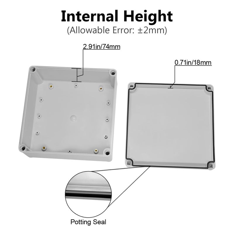 LeMotech Junction Box IP67 Waterproof Dustproof ABS Plastic Project Box for Electrical Outdoor Enclosure Gray 7.9 x 7.9 x 3.7 inch (200 x 200 x 95 mm) - Image 4